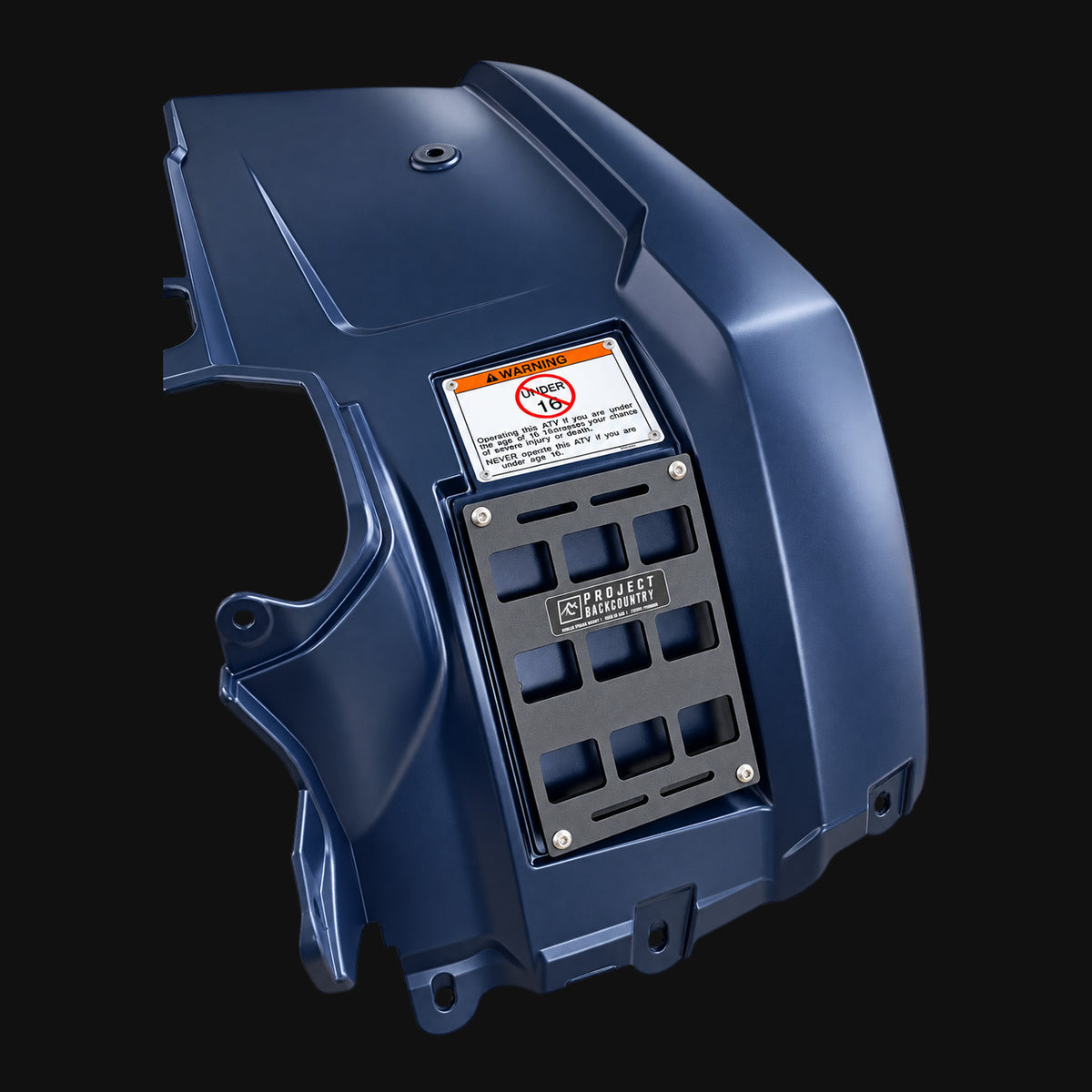 Project Backcountry Modular FenderLink MOLLE Panel installed on the right front fender of a Honda Foreman 500/520 ATV.