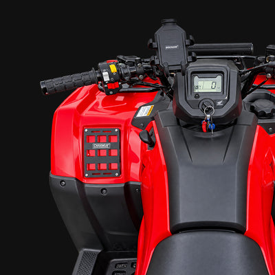 Honda FourTrax Rancher 420 ATV equipped with Project Backcountry Modular FenderLink MOLLE Panel on the left front fender.