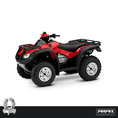 PERFEX aluminum wheel spacers for Honda Rincon 650 and 680 ATVs. High-performance 6061-T6 aluminum spacers with 4x110 bolt pattern, M10-1.25 studs, and customizable thickness.