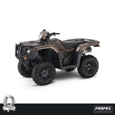 PERFEX aluminum wheel spacers for Honda Rubicon 500, 520, and 700 ATVs. High-performance 6061-T6 aluminum spacers with 4x110 bolt pattern, M10-1.25 studs, and customizable thickness.