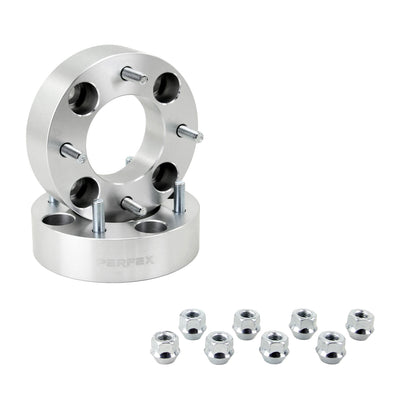 PERFEX aluminum wheel spacers (sold in pairs), 4x115 bolt pattern, 1.5-inch thick (38.1mm), with included lug nuts. Fits all Arctic Cat ATVs, UTVs, and side-by-sides, including Prowler, Prowler HDX, Wildcat Trail/Sport 700, and Wildcat 1000. Not compatible with Wildcat XX.