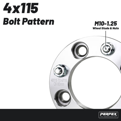 PERFEX 4x115 aluminum ATV and UTV wheel spacers with M10-1.25 thread pitch, compatible with Arctic Cat ATVs and UTVs, precision machined for proper fitment and reliable off-road performance.