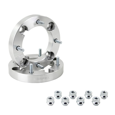 PERFEX aluminum wheel spacers (sold in pairs), 4x136 bolt pattern, 1-inch thick (25.4mm), with included lug nuts. Compatible with all Can-Am ATVs and UTVs (Outlander, Renegade, Commander, Defender, Maverick, Maverick X3), Honda Pioneer and Talon 1000, as well as Kawasaki Teryx 800.