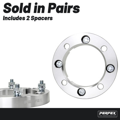 PERFEX 4x136 aluminum ATV and UTV wheel spacers kit sold in pairs, includes 2 spacers with lug nuts, designed to widen stance and improve off-road stability.