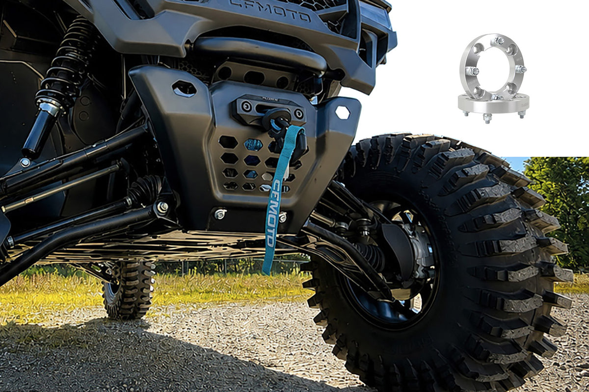 PERFEX wheel spacers for CFMOTO UForce 800 XL shown with vehicle for a wider stance and improved stability.