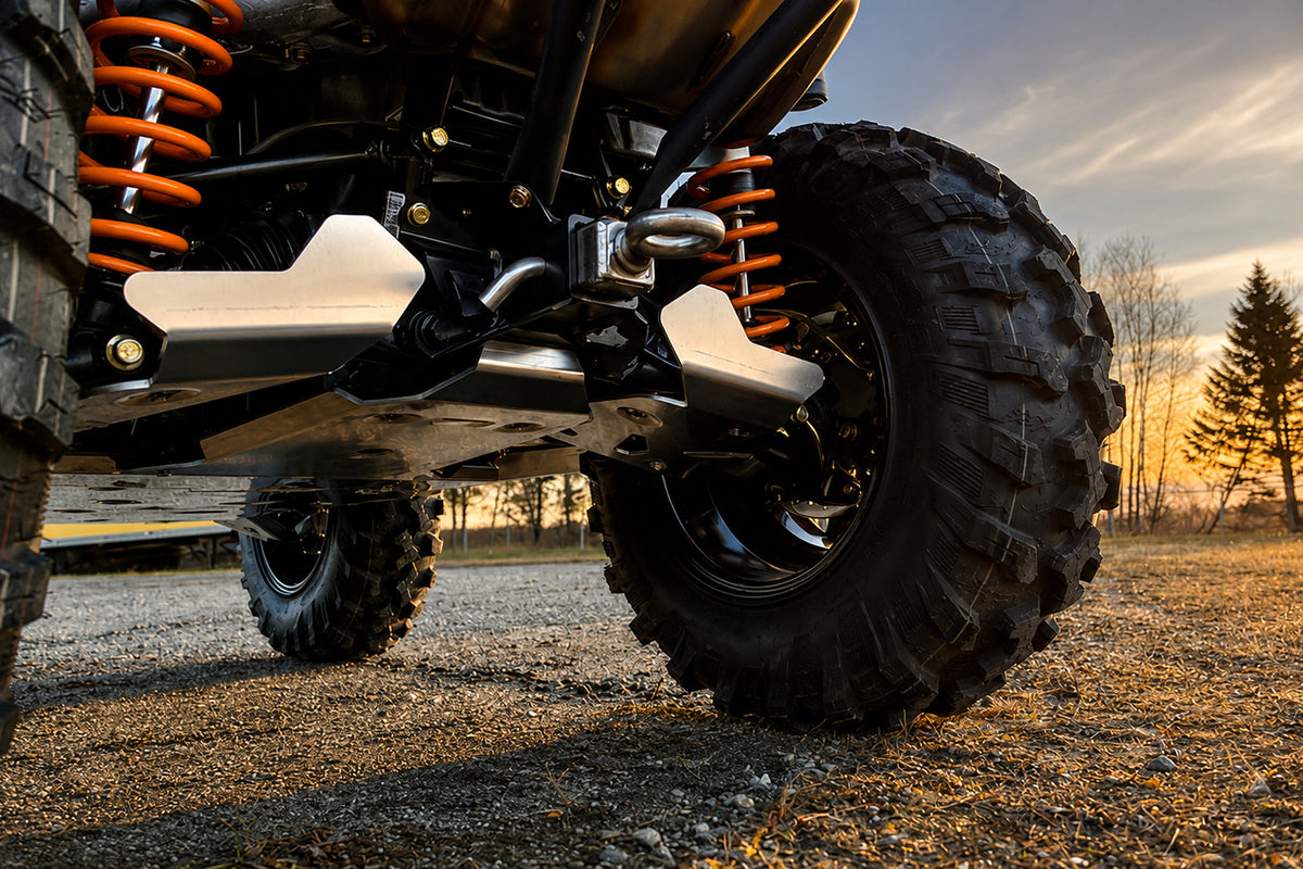 PERFEX 3/16" aluminum A-arm and CV boot guard kit installed on a 2025 Can-Am Outlander 1000R XT-P Gen 3.