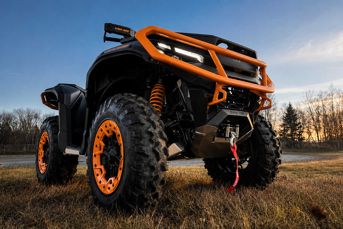 2025 Can-Am Outlander 1000R XT-P Gen 3 equipped with a PERFEX 3/16" aluminum full skid plate kit for maximum underbody protection