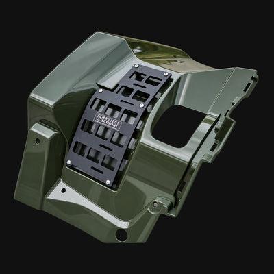 Suzuki KingQuad 500/750 left front fender with Project Backcountry Modular FenderLink for MOLLE utility storage.