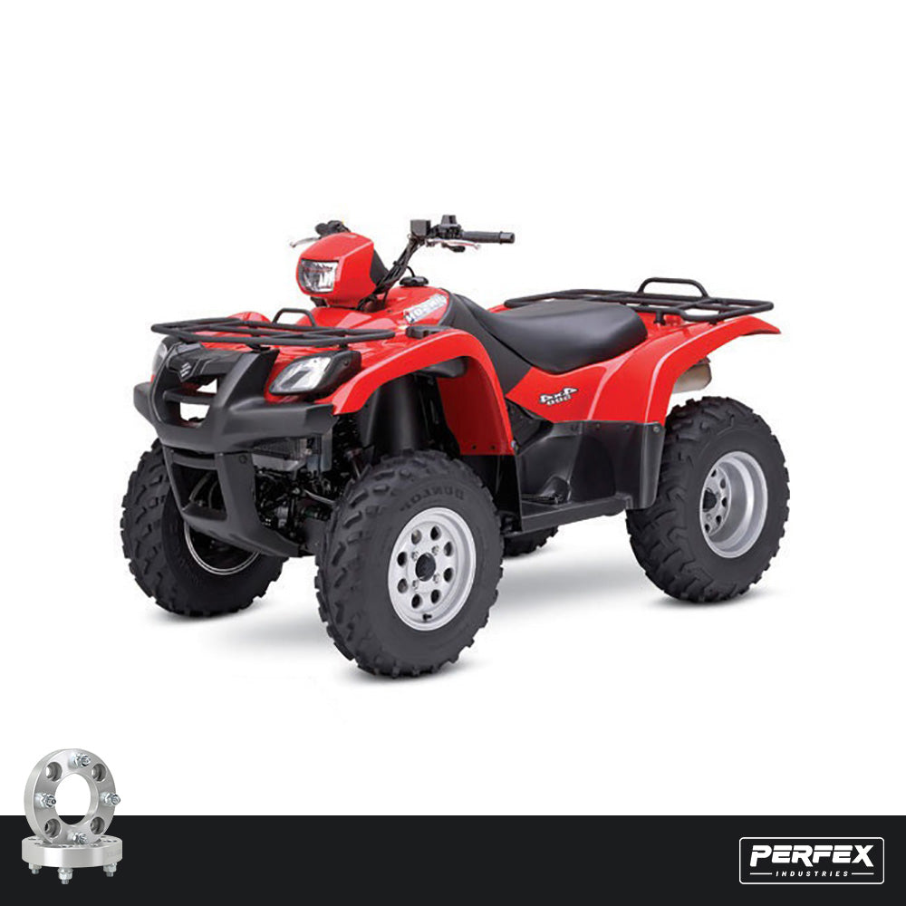 PERFEX aluminum wheel spacers for Suzuki Vinson 500 ATV. High-performance 6061-T6 aluminum spacers with 4x110 bolt pattern and customizable thickness.