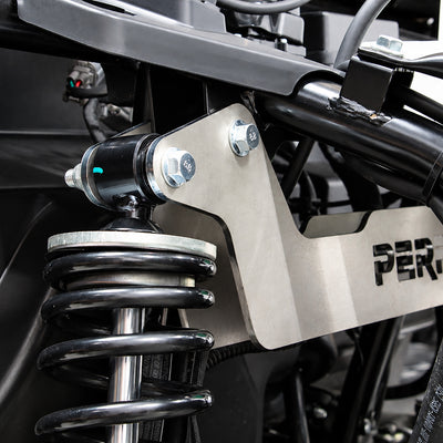 Front installation detail of the PERFEX 2.5" lift kit on a CFMOTO UForce 600.