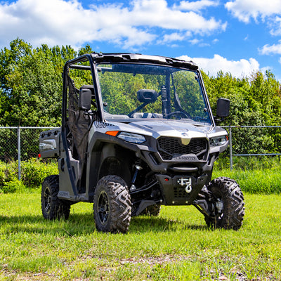 CFMOTO UForce 600 with PERFEX 2-inch lift kit installed, shown from an angled front view.